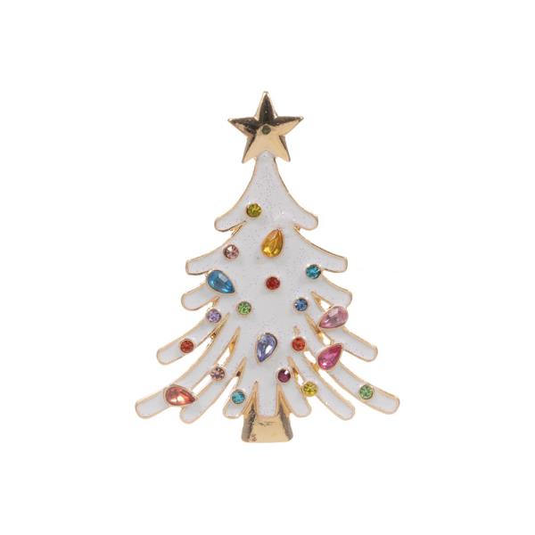 CHRISTMAS TREE SHAPED GLITTER ENAMEL W/ STONE EARRING