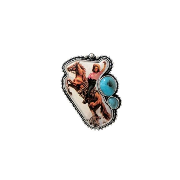 Western Print Hand Stone Cowgirl Ring