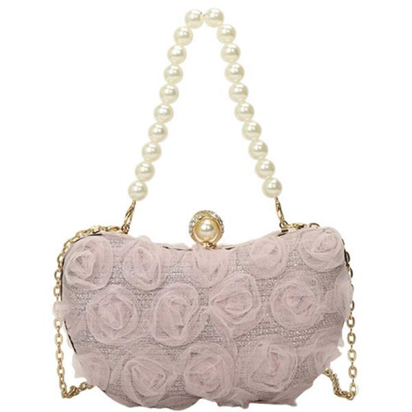 Floral Pearl Bead Handle Evening Bag