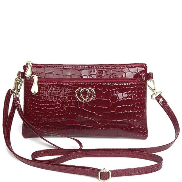 Glossy Croc Texture Zipper Crossbody Bag
