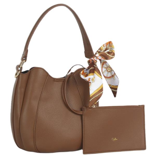 2in1 Textured Scarf Handle Tote Bag W Clutch Set