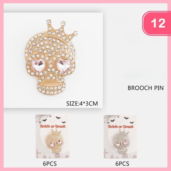 Rhinestone Skull Brooch (12 Units)