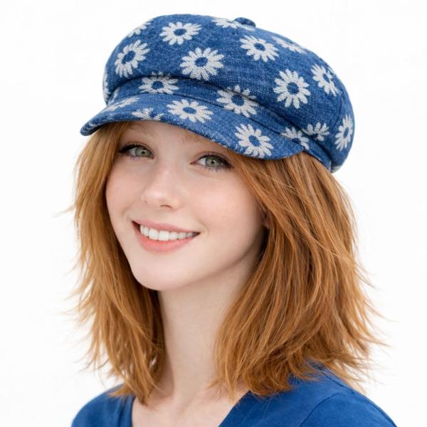 CC DENIM FLOWER NEWSBOY CAP