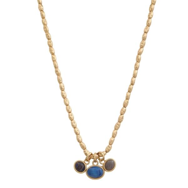 METAL BEADED STONE PENDANT NECKLACE