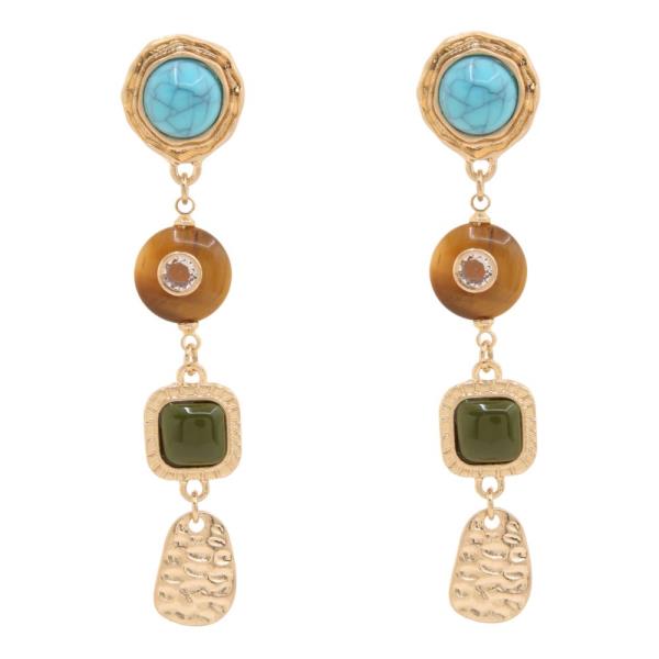 METAL STONE DROP EARRING