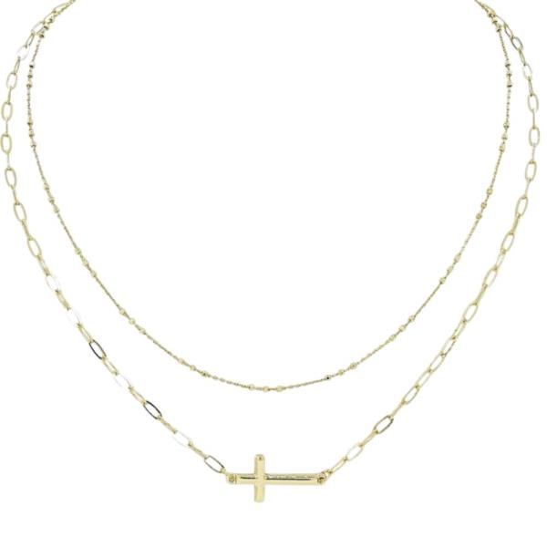 CROSS PENDANT LAYERED NECKLACE