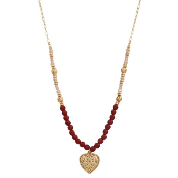 METAL BEADED HEART PENDANT NECKLACE