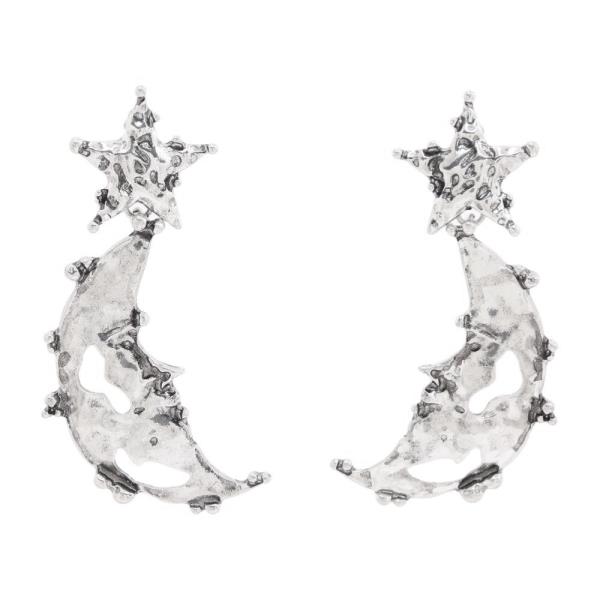 Metal Hammered Moon Star Earring