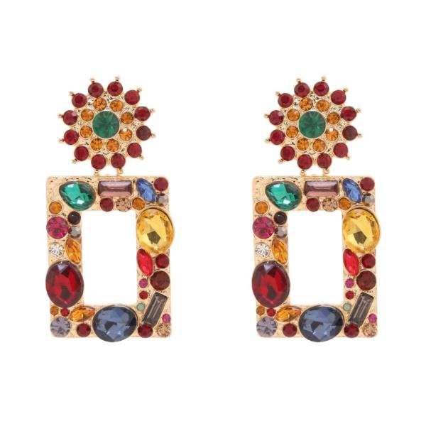 Multi Color Rhinestone Post Dangle Earring