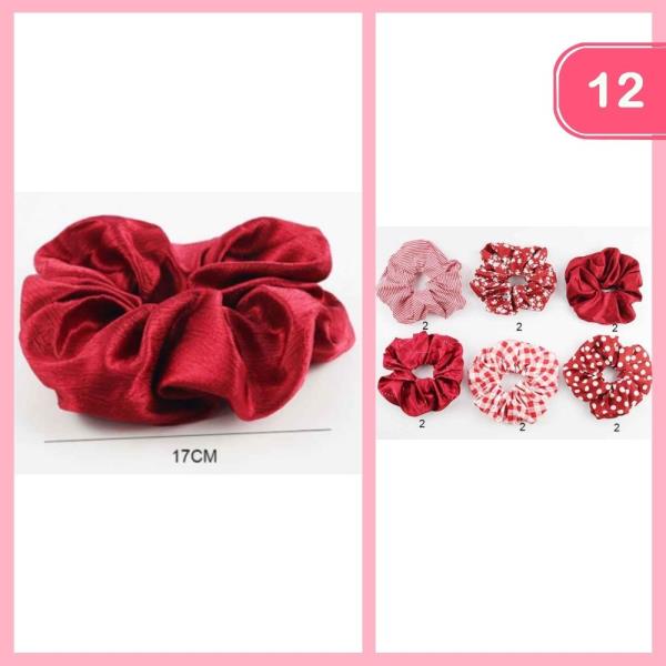 Polka Dot Plaid Floral Hair Scrunchies (12 Units)