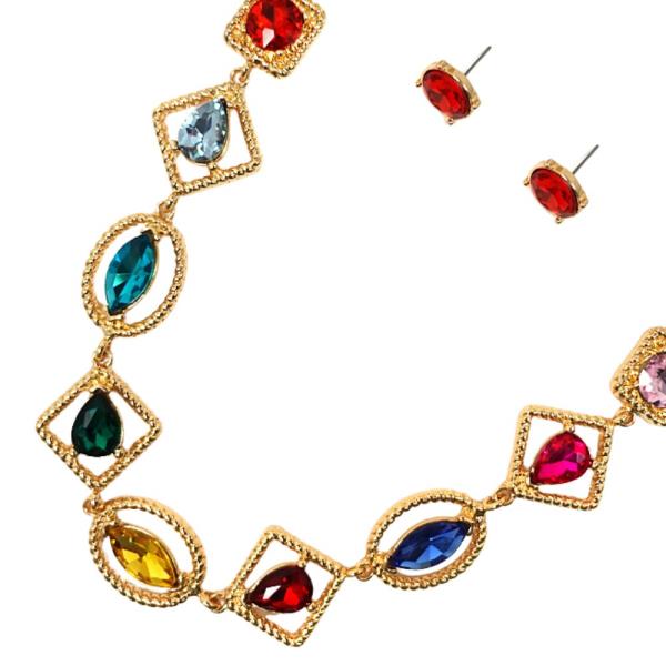 Metal Glass Necklace Earring Set