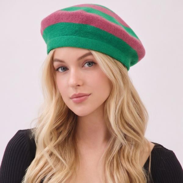 STRIPED KNIT BERET