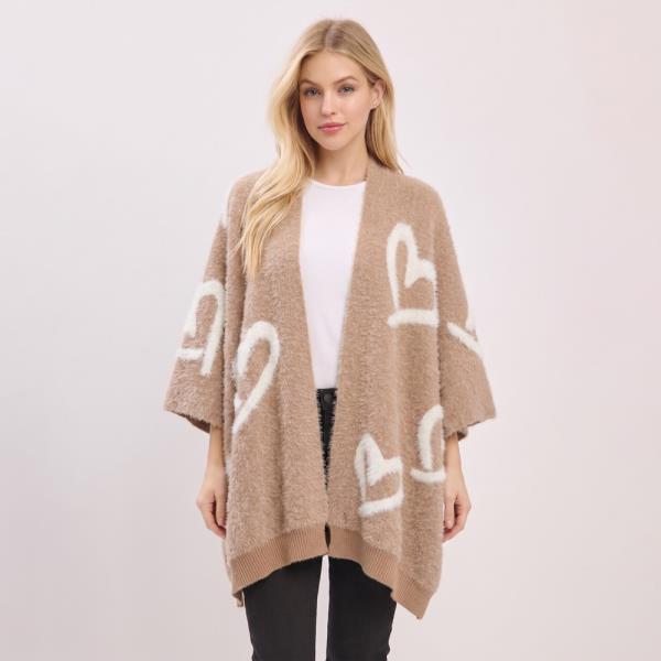 FUZZY HEART EMBOSSED KNIT SHAWL