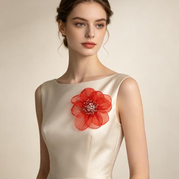 PEARL RHINESTONE ORGANZA FLORAL BROOCH
