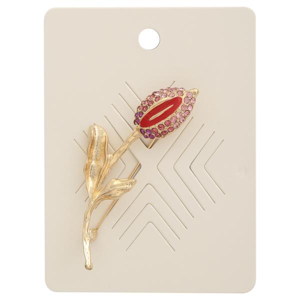 TULIP FLOWER RHIINESTONE METAL BROOCH