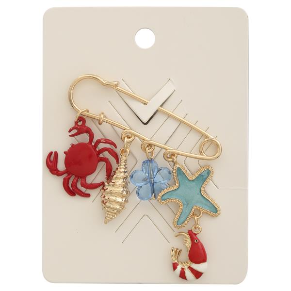 OCEAN THEMED COLORFUL CHARM SAFETY PIN BROOCH