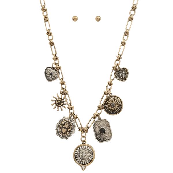 Symbolic Charm Chain Link Necklace Earring Set