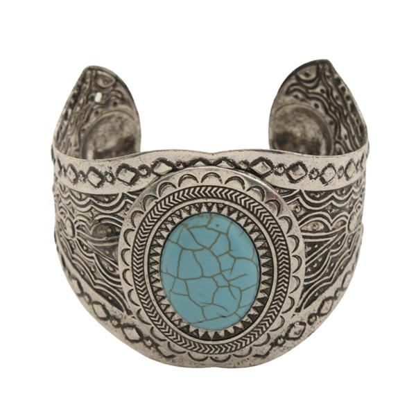 Turquoise Stone Engraving Design Cuff Bracelet