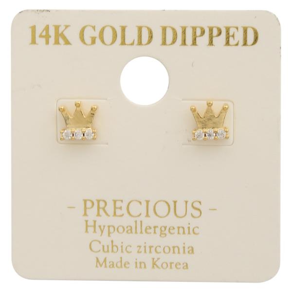 14K Gold Dipped CZ Mini Crown Earring
