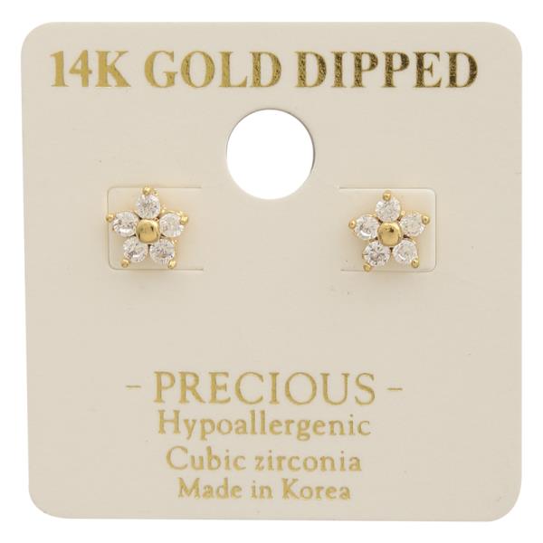 14K Gold Dipped CZ Mini Floral Earring