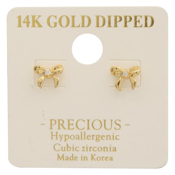 14K Gold Dipped CZ Mini Bow Earring