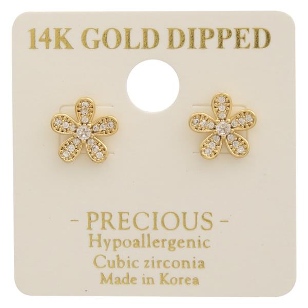 14K Gold Dipped CZ Mini Flower Earring