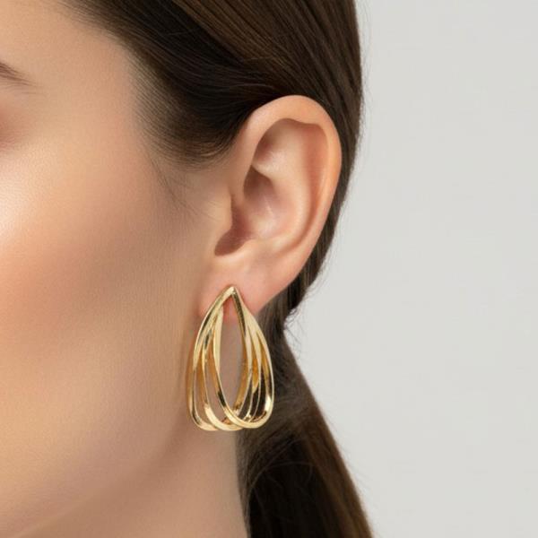 Gold Rhodium Plated Triple Teardrop Stud Earrings