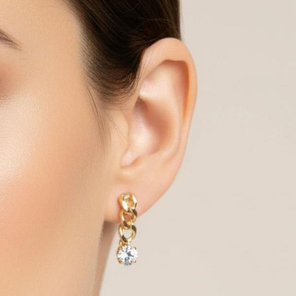 Gold Rhodium Plated Chain Drop Earrings With CZ