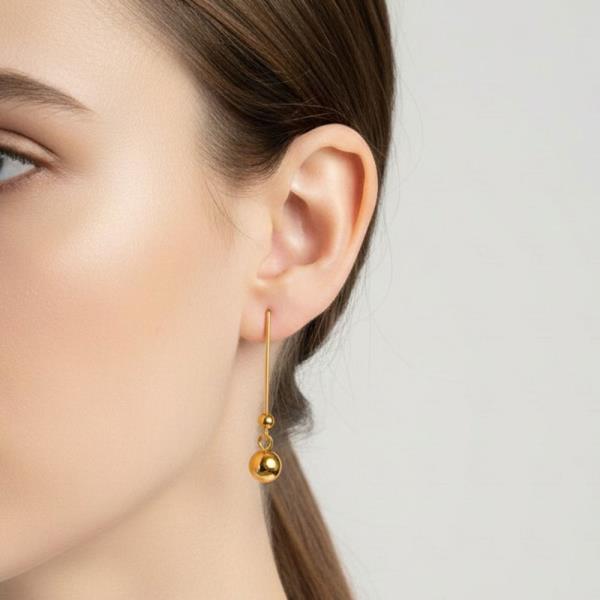 Gold Rhodium Plated Ball Threader Earrings