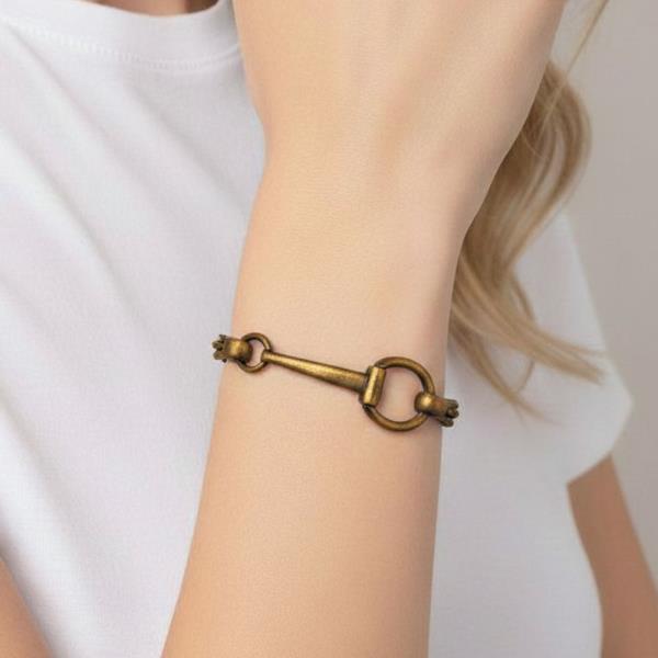Horsebit Oxidized Cross Cuff Bangle Bracelet