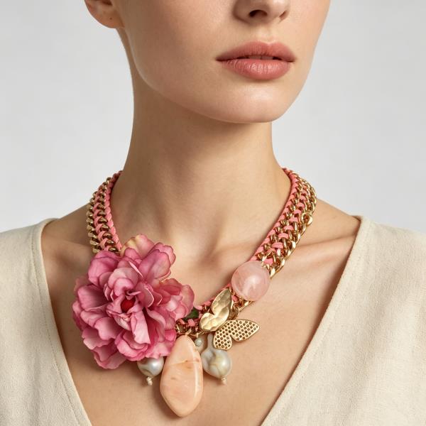 Floral Resin Beaded Statement Necklace