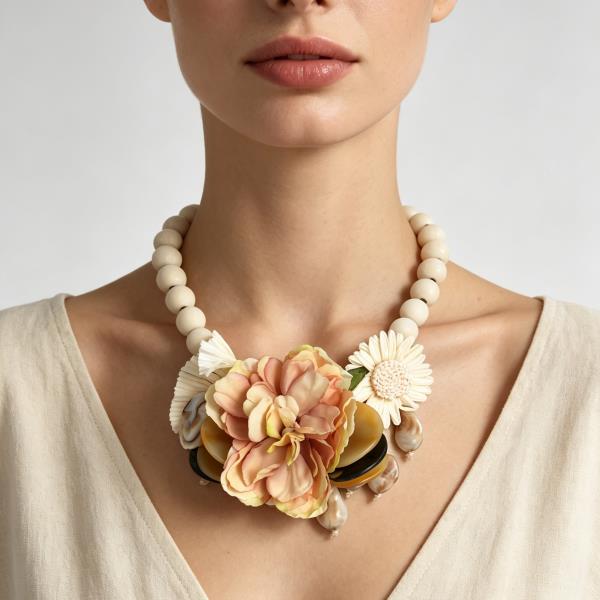 Floral Resin Beaded Statement Necklace