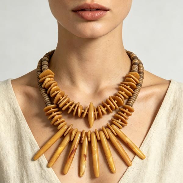 Wood Bead Statement Necklace