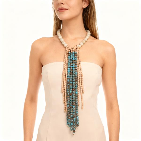 Multi Strand Beaded Long Necklace