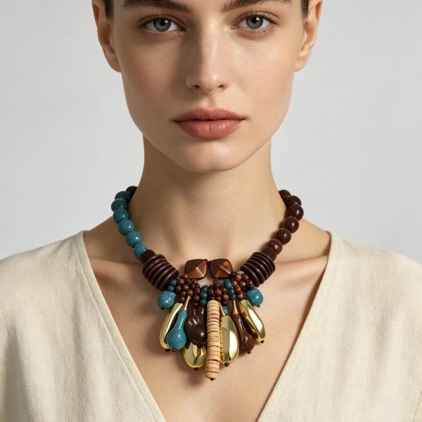 MULTI CHARM RESIN BEADED NECKLACE