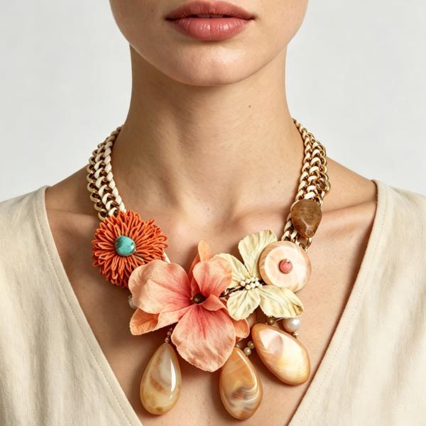 FLORAL RESIN BEADED STATEMENT NECKLACE