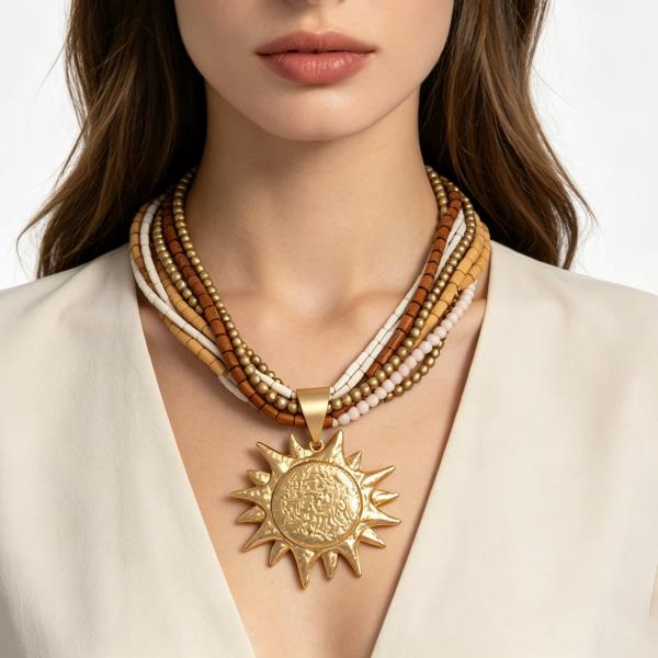 Beaded Sun Pendant Necklace