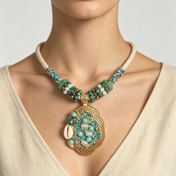 Resin Pendant Beaded Necklace