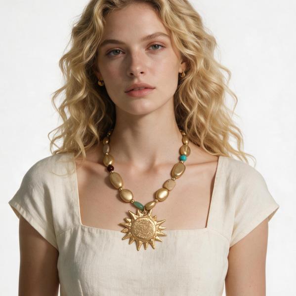 Sun Pendant Beaded Necklace