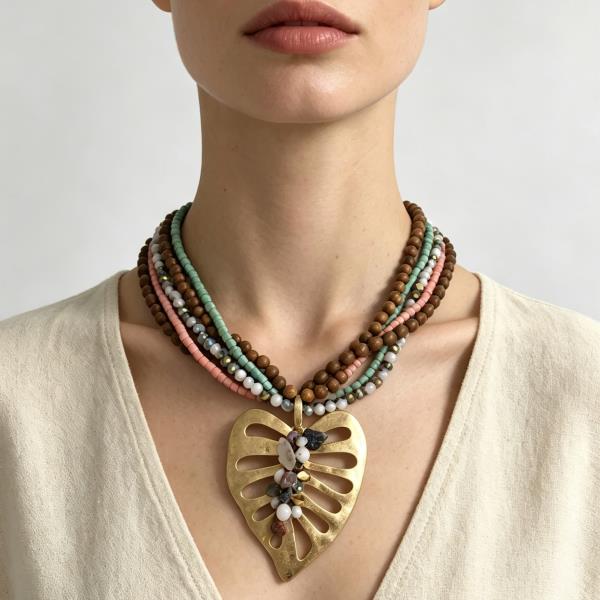 Leaf Pendant Beaded Necklace