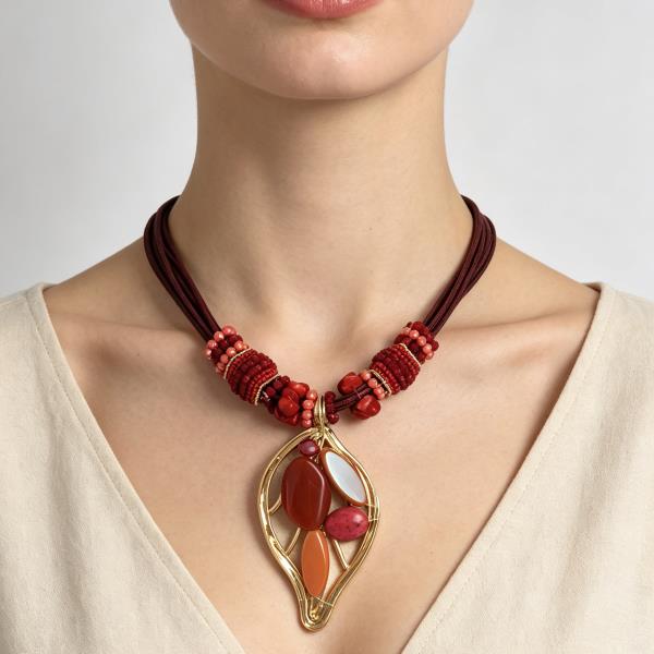 Resin Pendant Beaded Necklace