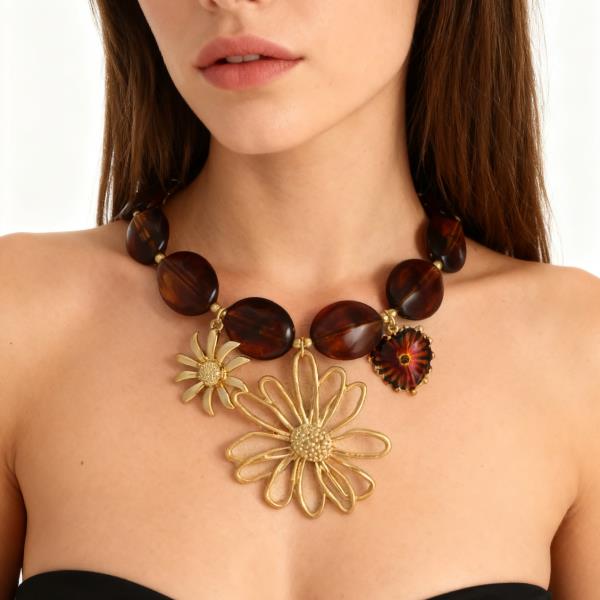 Floral Resin Stone Statement Necklace