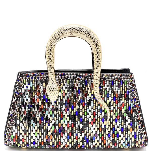 Sparkle Bling Textured Snake Handle Evening Bag
