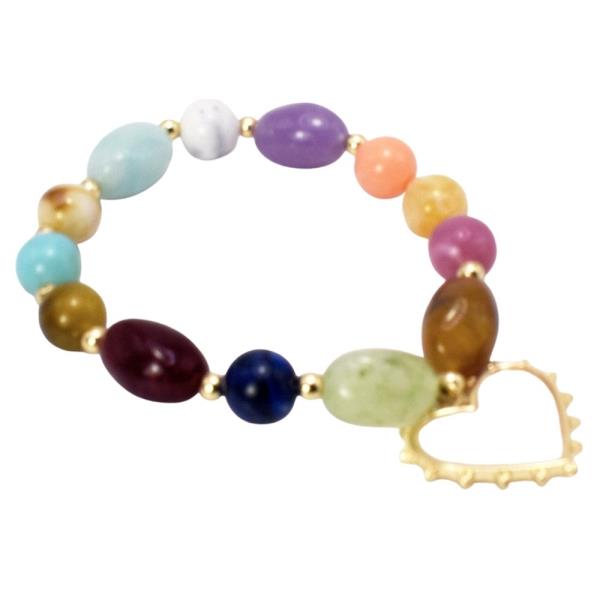 Multi Beads with Heart Pendant Bracelet