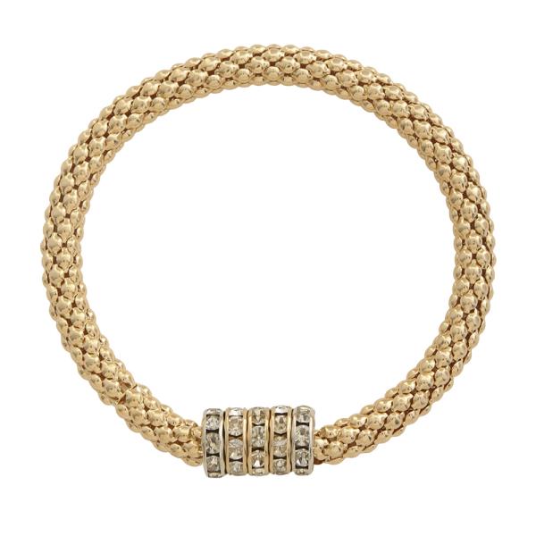 Mesh Textured Rhinestone Accent Metal Bracelet
