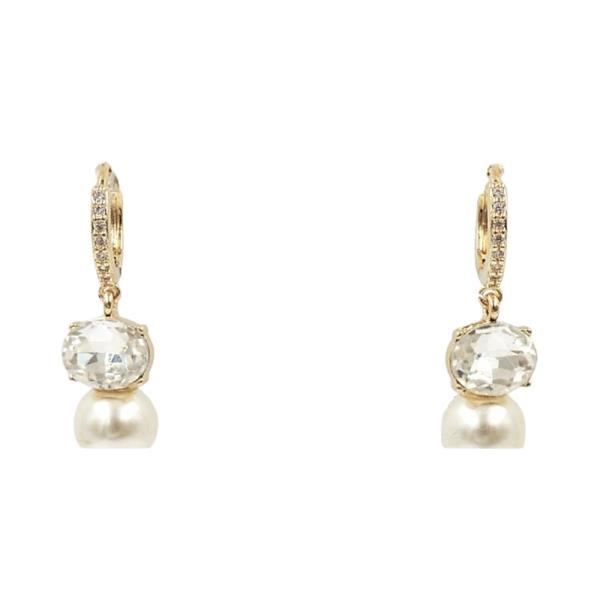 Glass Stone Pearl Hoop Earrings