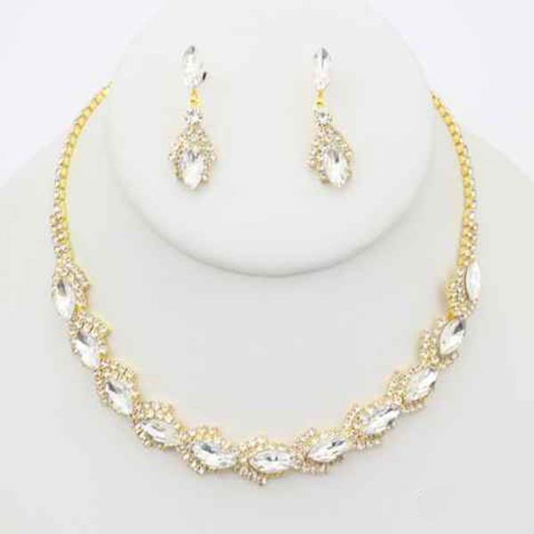 Rhinestone Crystal Marquise Earring Necklace Set