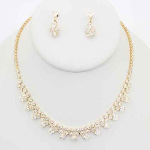 Cz Floral Teardrop Earring Necklace Set