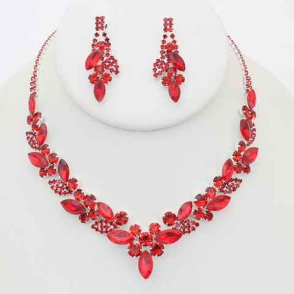 Rhinestone Crystal Stone Leaf Earring Necklace Set