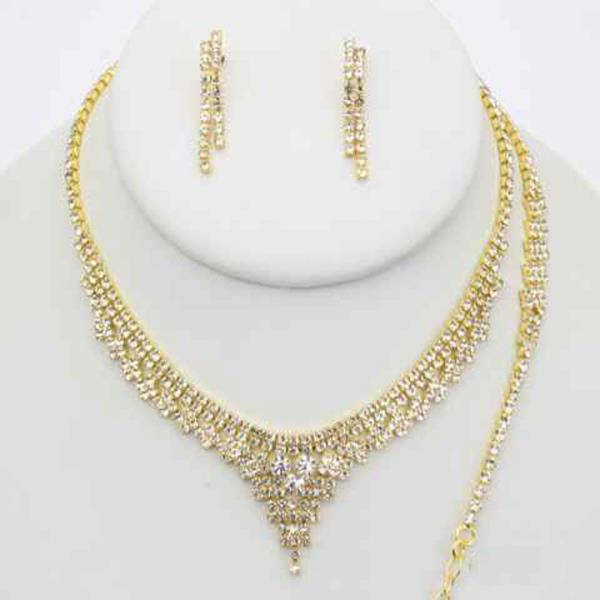 Rhinestone Y 3 Piece Earring Necklace Bracelet Set